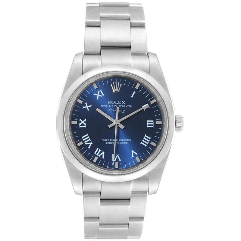 Pre Owned Rolex Blue Stainless Steel Air King 114200 Men's Wristwatch 34MM