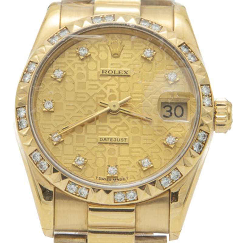 

Rolex Champaign Yellow Gold Datejust Diamond Dial & Bezel President Bracelet Watch