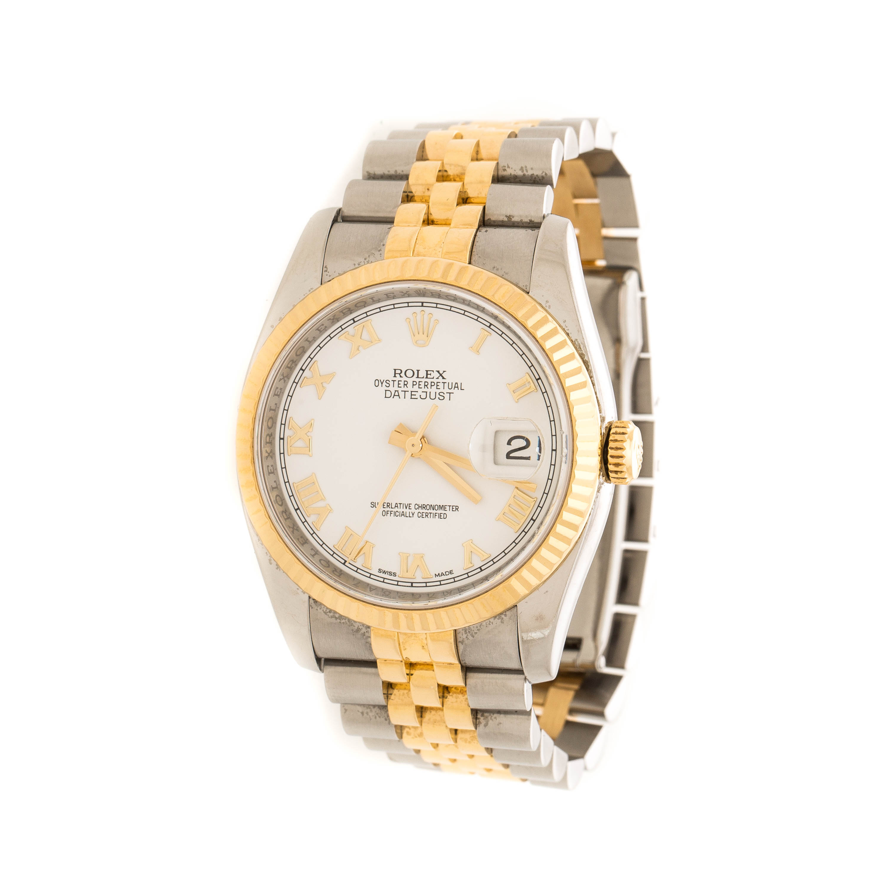 مملوكة مسبقًا ساعة يد رجالية رولكس دايتجست 36 116233 ذهب أصفر عيار 18 ستانلس ستيل أبيض 36 مم
