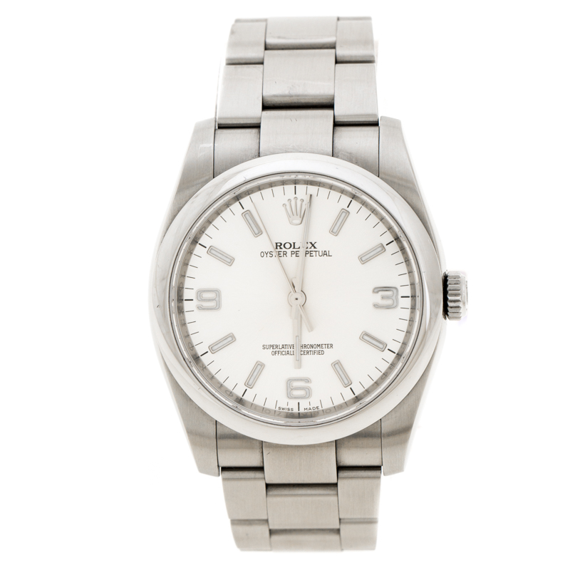 Pre Owned Rolex Silver  Stainless Steel Oyster Perpetual Men's Wristwatch 36 mm