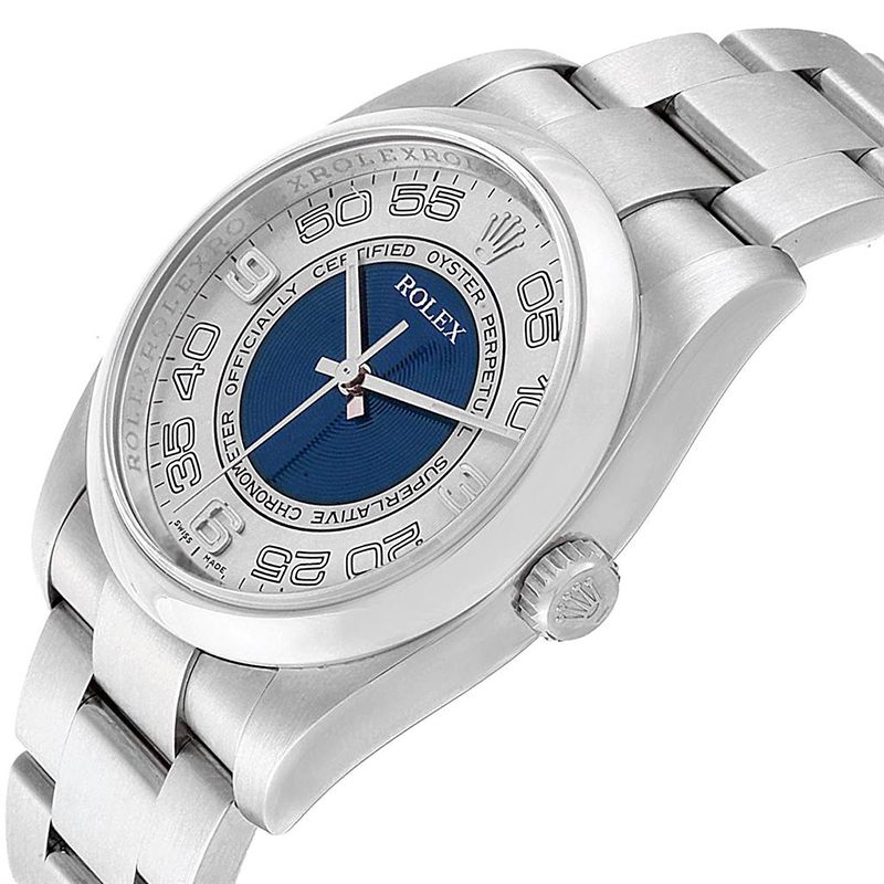 

Rolex Silver And Blue Stainless Steel Oyster Perpetual