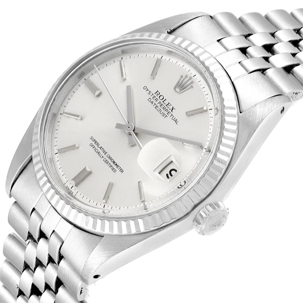 

Rolex Silver 18K White Gold Stainless Steel Datejust 1601 Men's Wristwatch