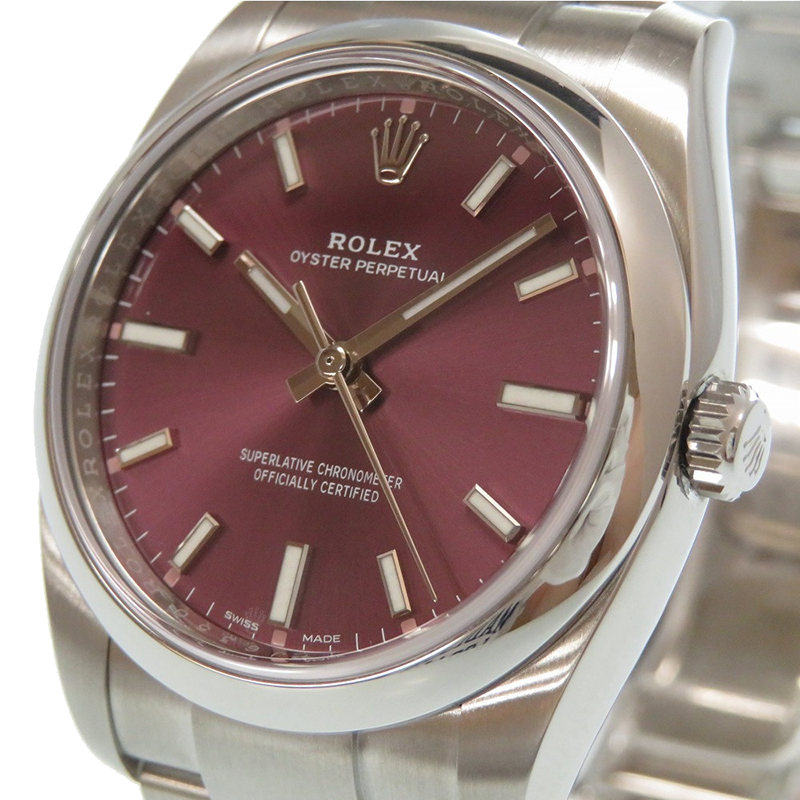 

Rolex Red Grape Stainless Steel Oyster Perpetual Automatic114200 Men's Wristwatch