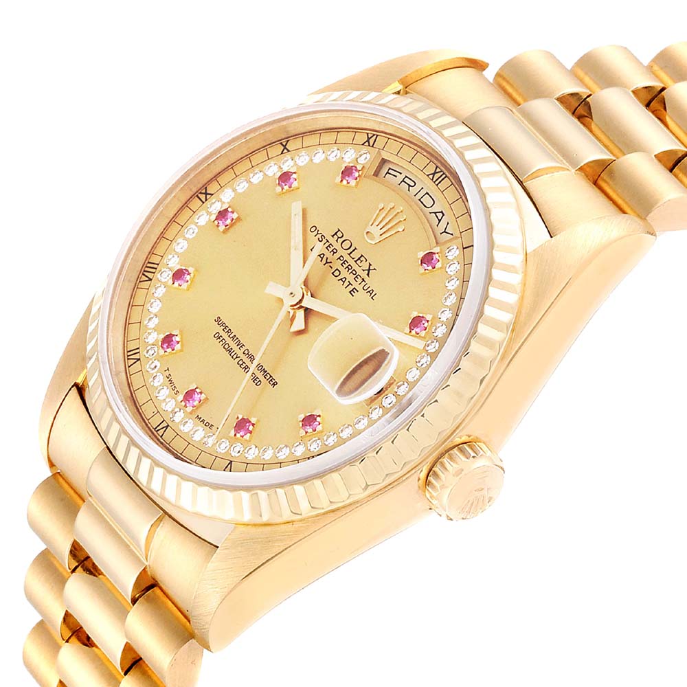 

Rolex Champagne Diamond And Ruby, Gold