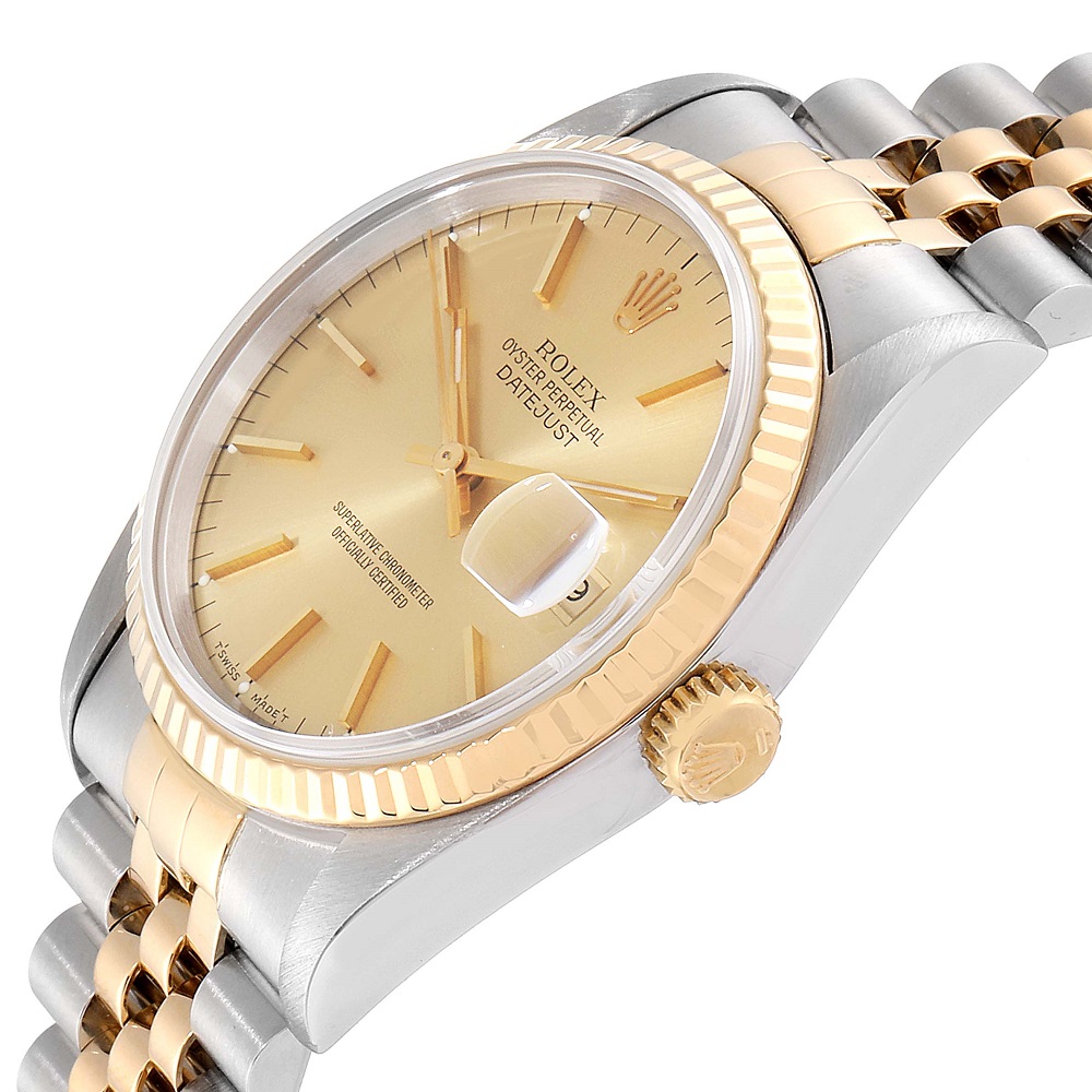 

Rolex Champagne 18K Yellow Gold And Stainless Steel Datejust 16233 Men's Wristwatch 36 MM