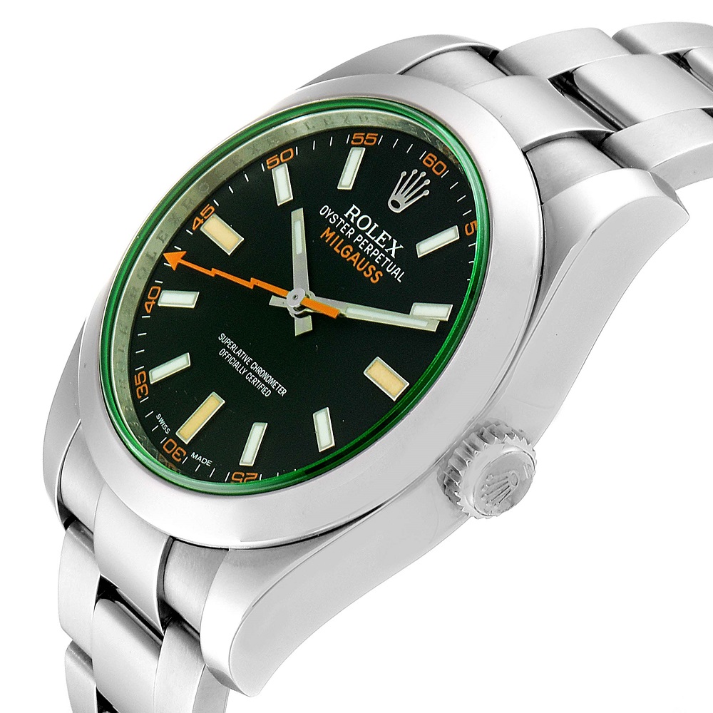 

Rolex Blue/Green Stainless Steel Milgauss Automatic 116400GV Men's Wristwatch 40 MM, Black