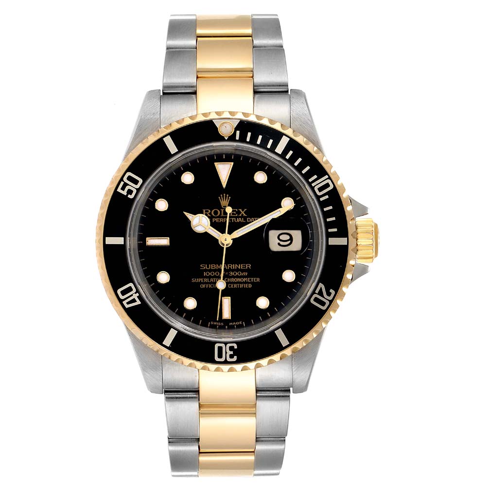 ROLEX BLACK 18K YELLOW GOLD AND STAINLESS STEEL SUBMARINER 16613 MEN'S WRISTWATCH 40 MM