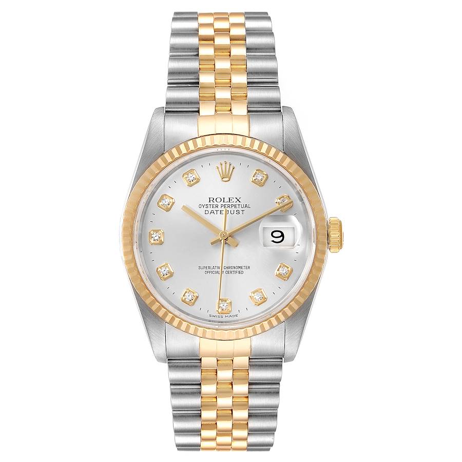 ROLEX SILVER DIAMONDS 18K YELLOW GOLD AND STAINLESS STEEL DATEJUST 16233 MEN'S WRISTWATCH 36 MM