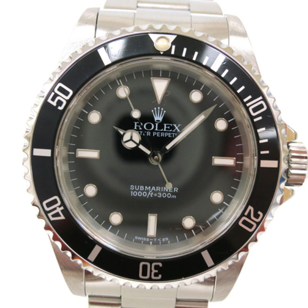 مملوكة مسبقًا Rolex Submariner Non Date Wristwatch SS Black Silver Mens 