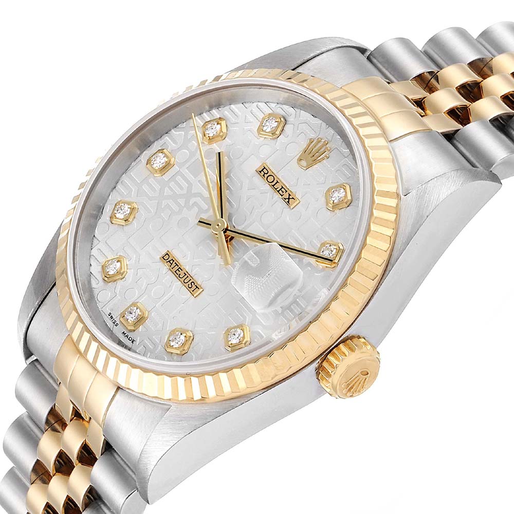

Rolex Silver Diamonds 18K Yellow Gold And Stainless Steel Datejust 16233 Men's Wristwatch 36 MM