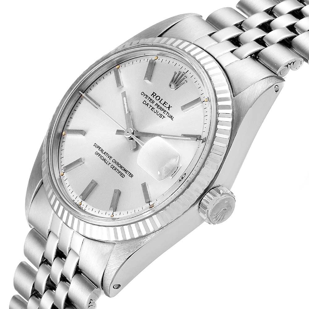 

Rolex Silver White Gold And Stainless Steel Datejust 1601 Automatic Men's Wristwatch 36 MM