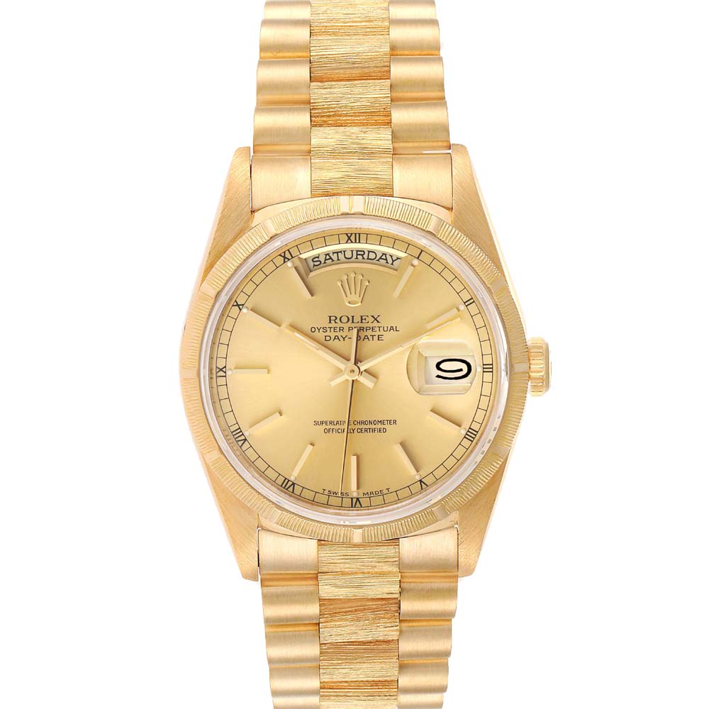Pre-owned Rolex Champagne 18k Yellow Gold Day-date President 18248 Men's Wristwatch 36 Mm