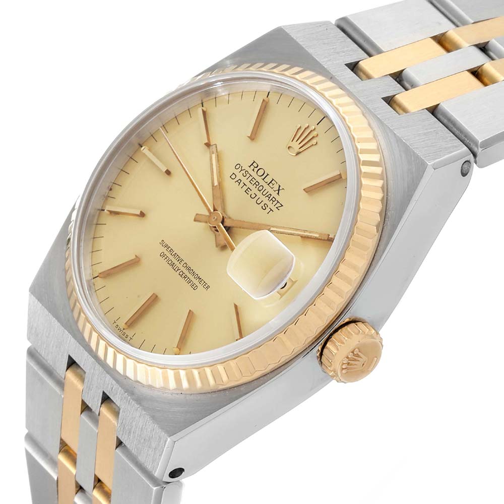 

Rolex Champagne 18K Yellow Gold And Stainless Steel Oysterquartz Datejust 17013 Men's Wristwatch 36 MM