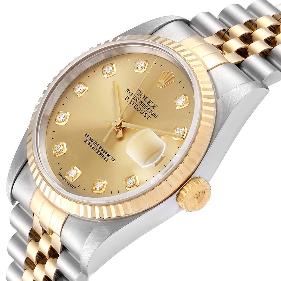 

Rolex Champagne Diamonds 18K Yellow Gold And Stainless Steel Datejust 16233 Men's Wristwatch 36 MM