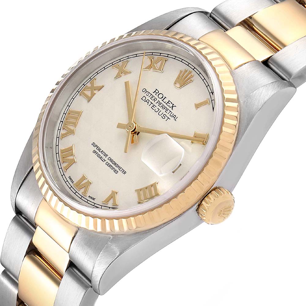 

Rolex Silver 18K Yellow Gold And Stainless Steel Datejust 16233 Men's Wristwatch 36 MM