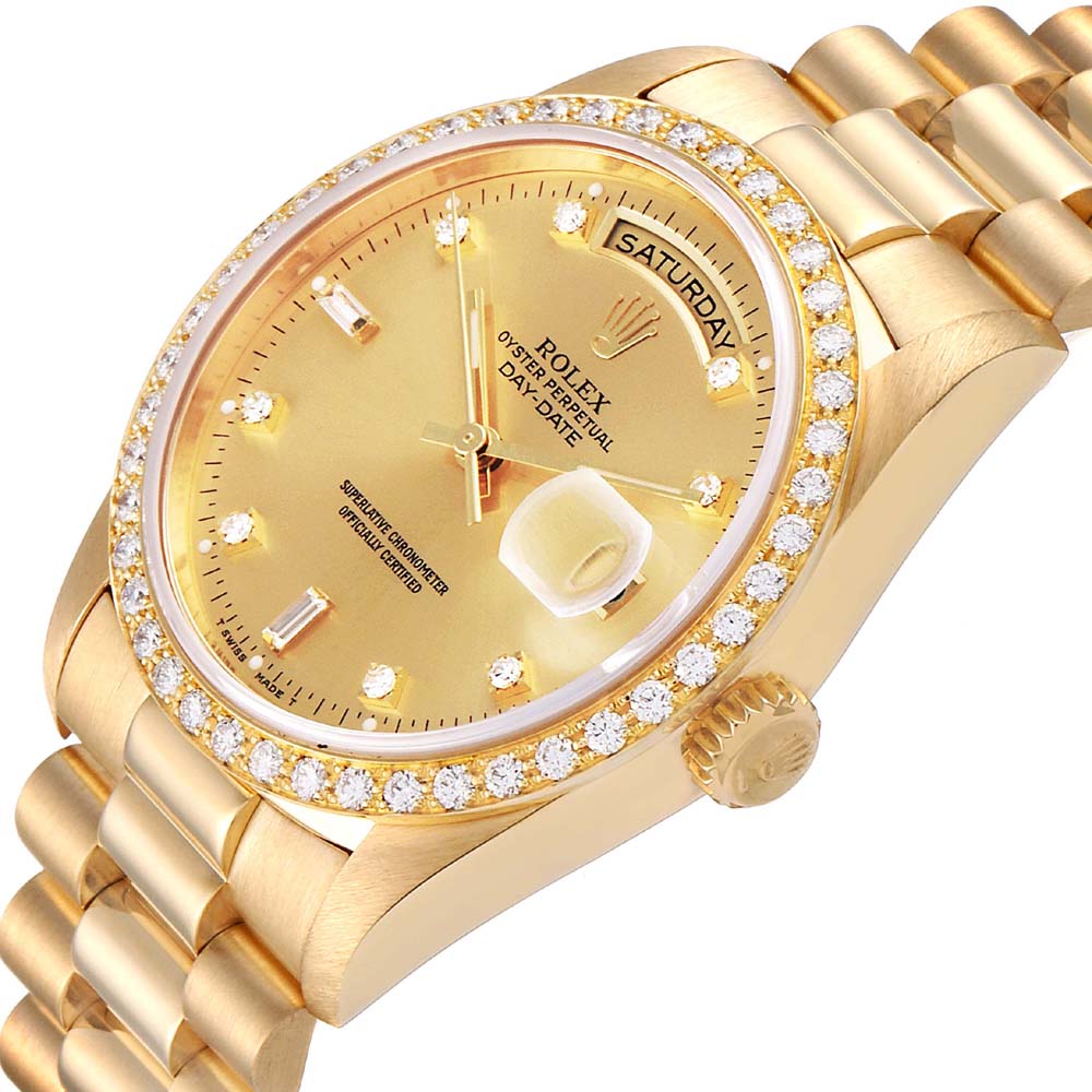 

Rolex Champagne Diamonds 18K Yellow Gold President Day Date 18348 Men's Wristwatch 36 MM