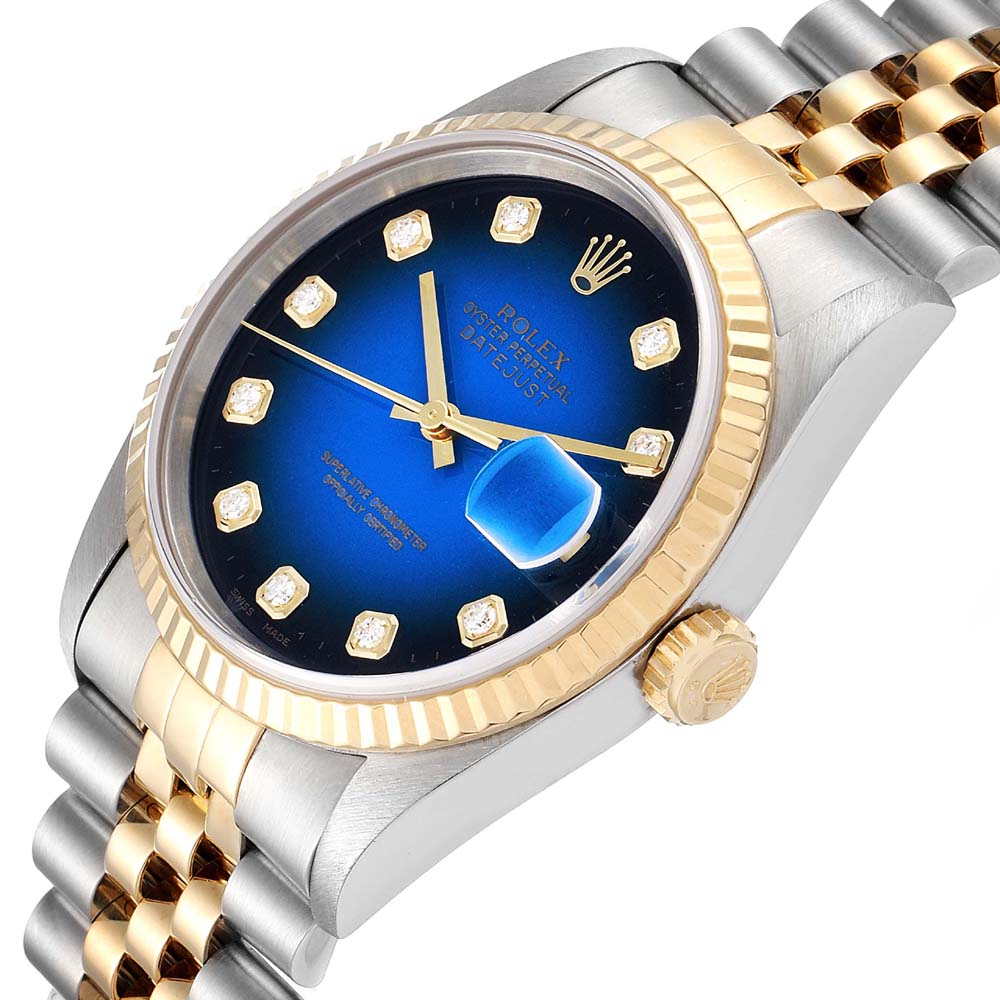 

Rolex Blue Diamonds 18K Yellow Gold And Stainless Steel Datejust 16233 Men's Wristwatch 36 MM