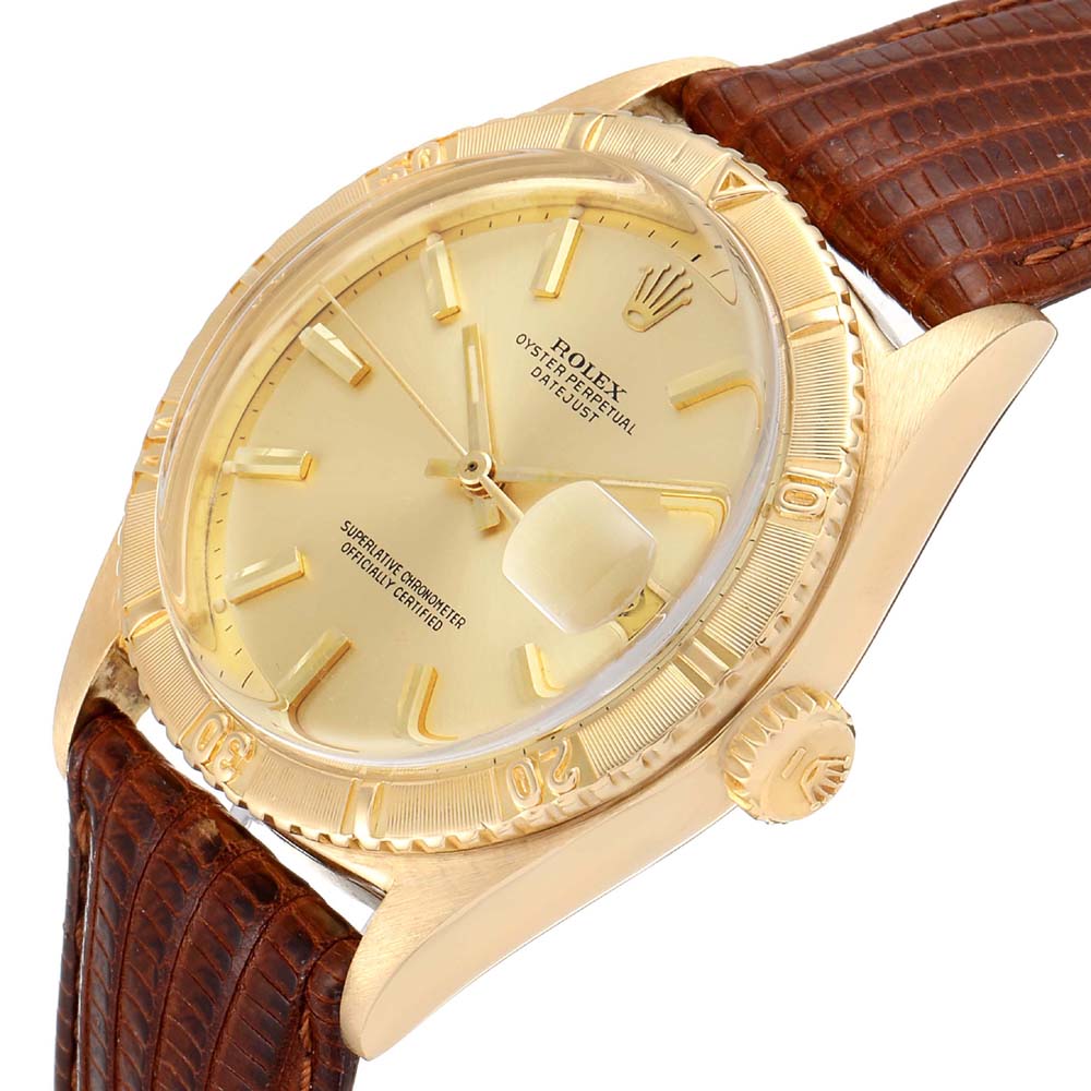 

Rolex Champagne 18K Yellow Gold Datejust Turnograph Vintage 6609 Men's Wristwatch 34 MM