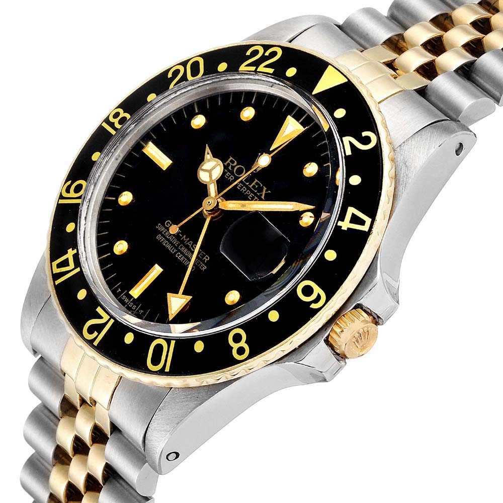 

Rolex Black 18k Yellow Gold And Stainless Steel GMT Master 16753 Men's Wristwatch 40 MM