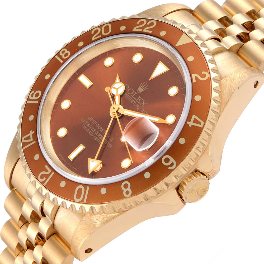 

Rolex Brown 18K Yellow Gold GMT Master Rootbeer 16718 Men's Wristwatch 40 MM