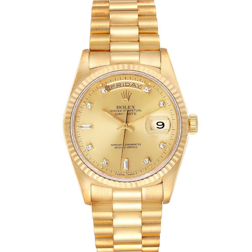 Pre-owned Rolex Champagne Diamonds 18k Yellow Gold President Day-date ...