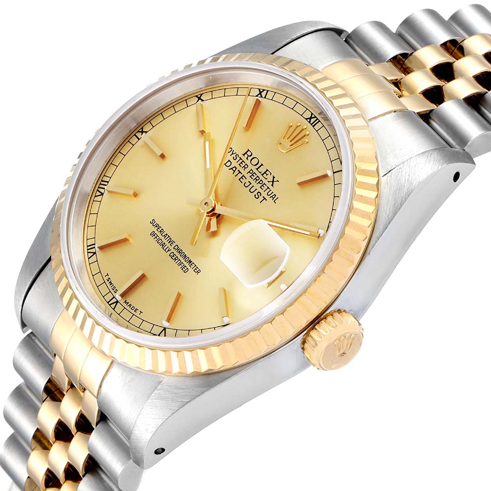 

Rolex Champagne 18K Yellow Gold And Stainless Steel Datejust 16233 Men's Wristwatch 36 MM
