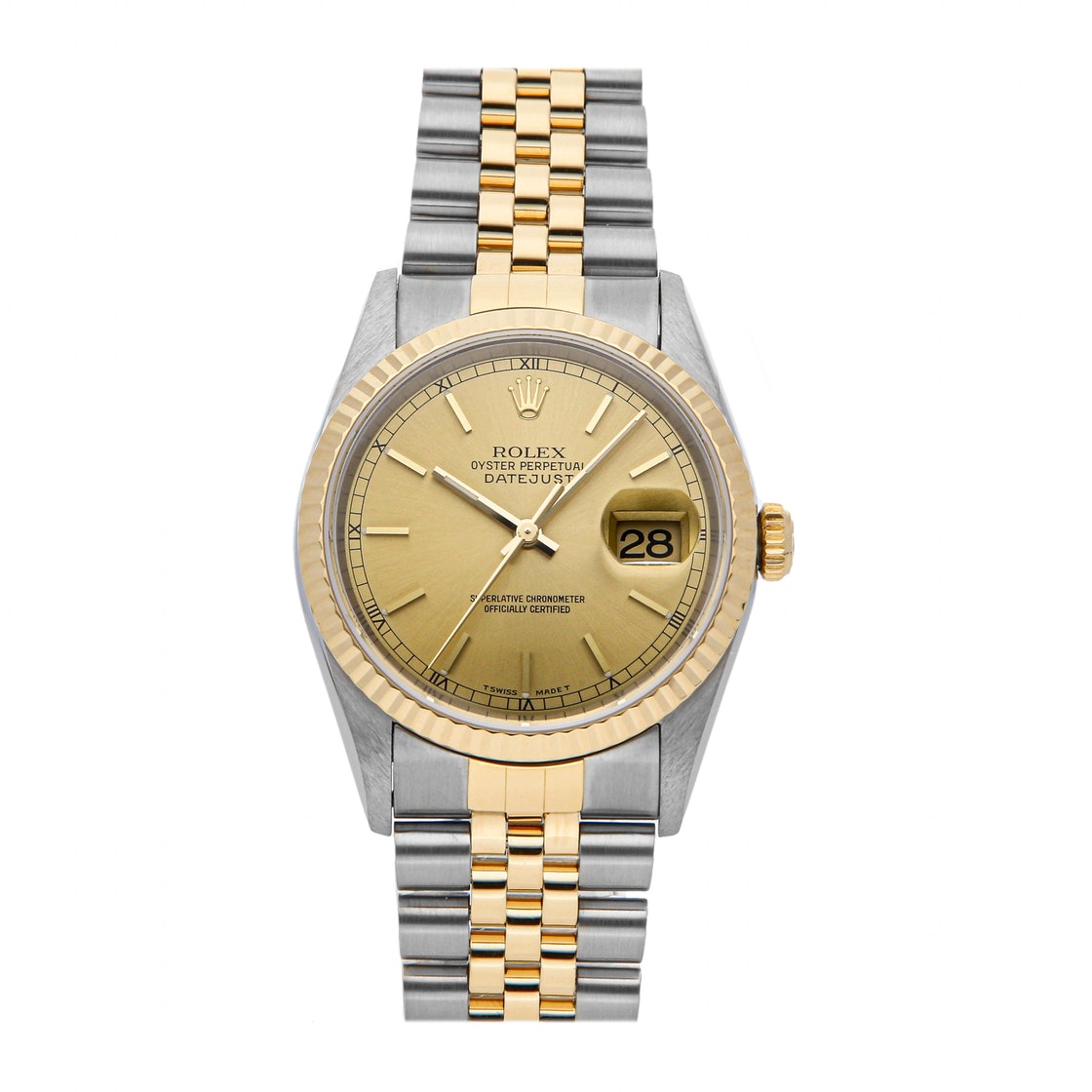 Pre-owned Rolex Champagne 18k Yellow Gold And Stainless Steel Datejust 16233 Men's Wristwatch 36 Mm