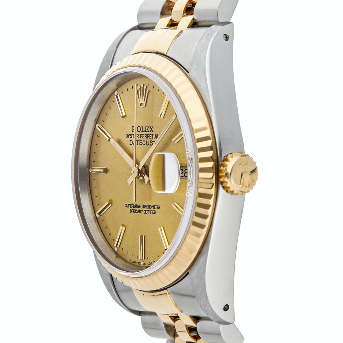 

Rolex Champagne 18K Yellow Gold and Stainless Steel Datejust 16233 Men's Wristwatch 36 MM