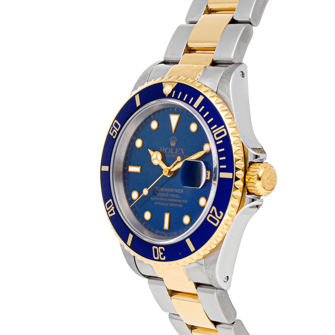 

Rolex Blue 18K Yellow Gold And Stainless Steel Submariner Date 16613 Men's Wristwatch 40 MM