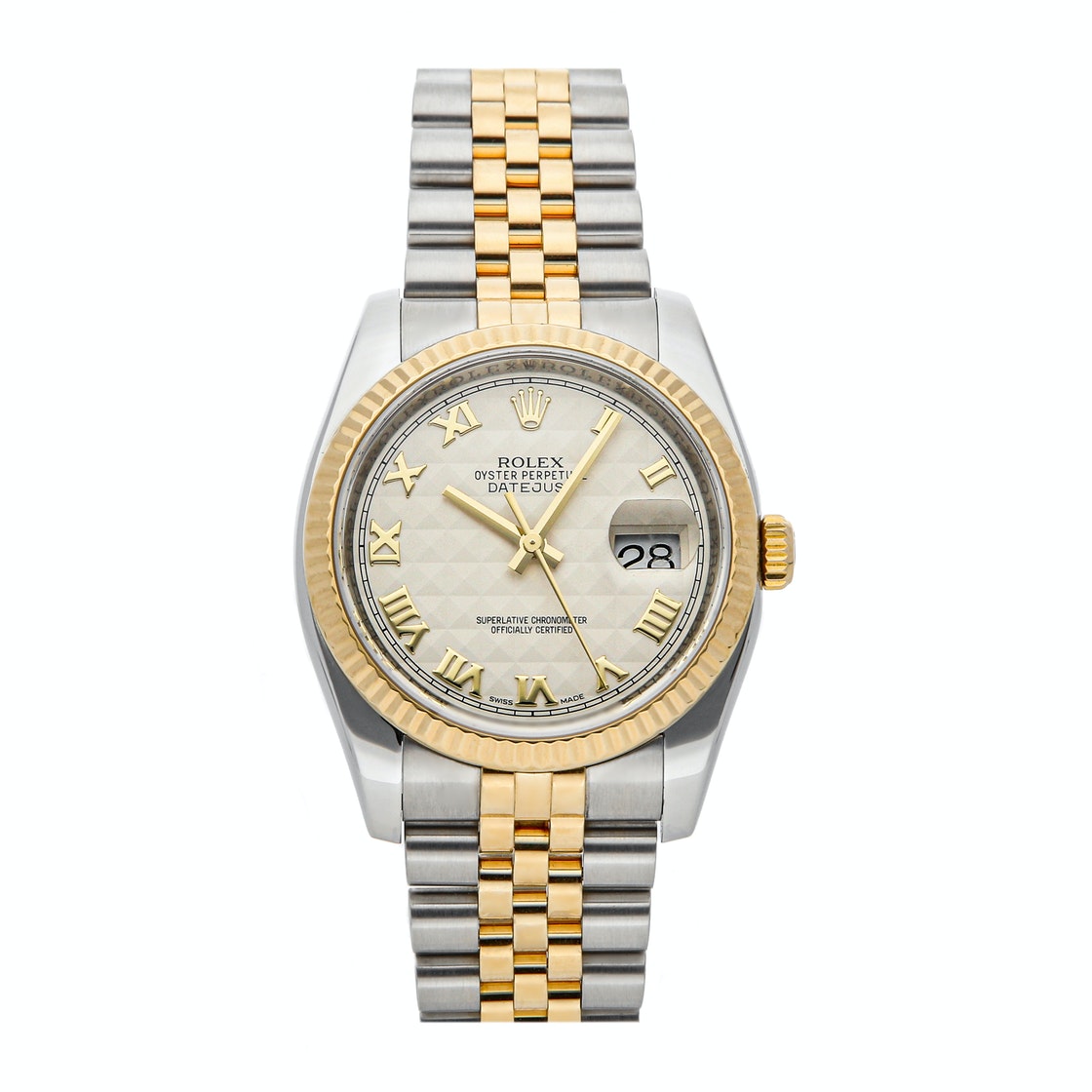 Pre-owned Rolex Silver 18k Yellow Gold And Stainless Steel Datejust 116233 Men's Wristwatch 36 Mm