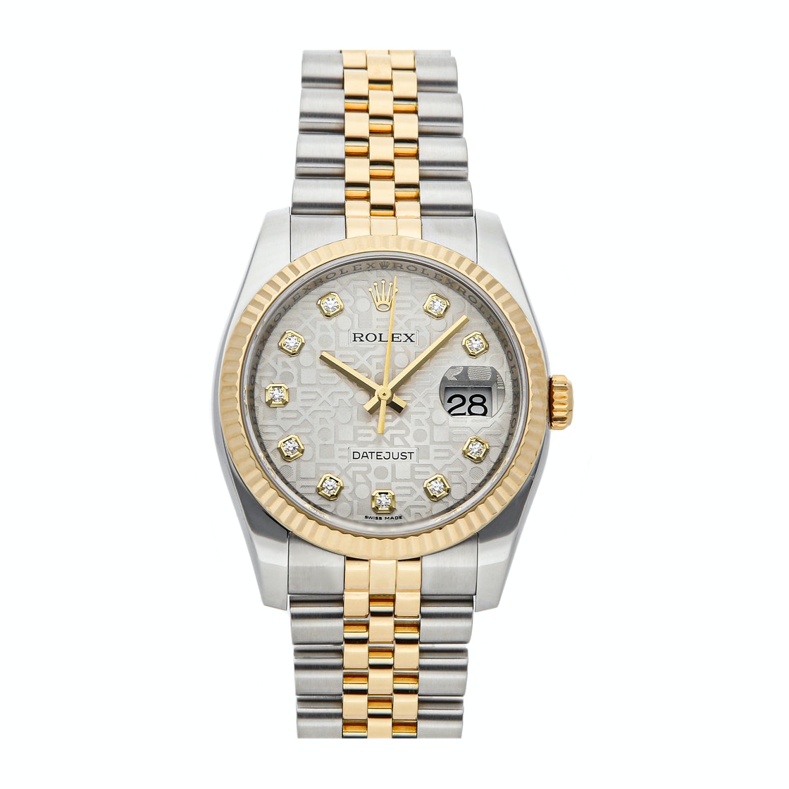 Pre-owned Rolex Silver Diamonds 18k Yellow Gold And Stainless Steel Datejust 116233 Men's Wristwatch 36 Mm