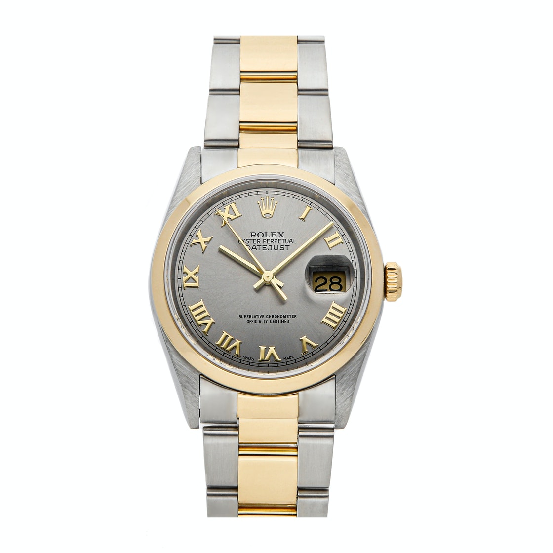 Pre-owned Rolex Grey 18k Yellow Gold And Stainless Steel Datejust 16203 Men's Wristwatch 36 Mm