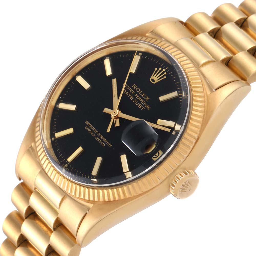

Rolex Black 18K Yellow Gold Datejust Automatic Men's Wristwatch 36 MM