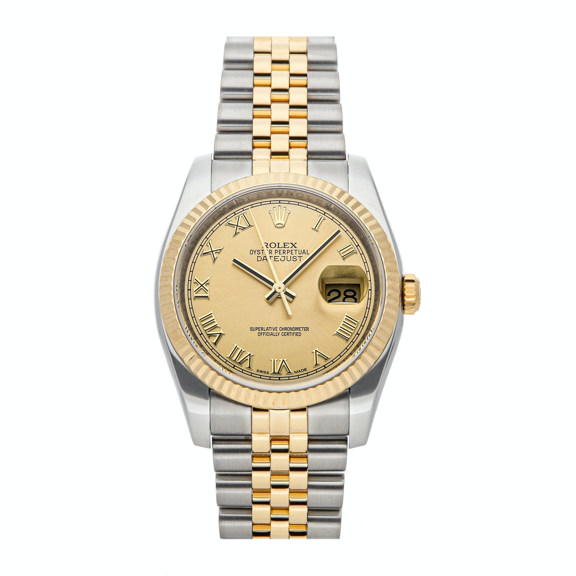 Pre-owned Rolex Champagne 18k Yellow Gold And Stainless Steel Datejust 116233 Men's Wristwatch 36 Mm