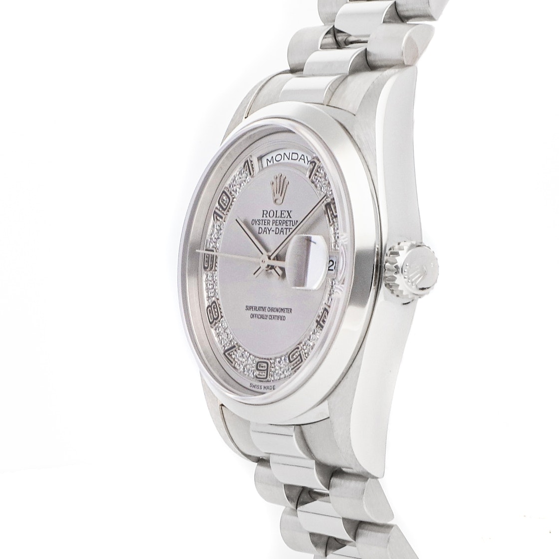 

Rolex Silver Diamonds Platinum Day-Date 18206 Men's Wristwatch 36 MM