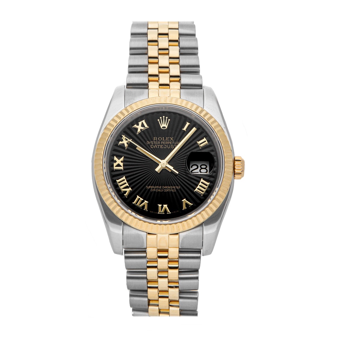 Pre-owned Rolex Black 18k Yellow Gold And Stainless Steel Datejust 116233 Men's Wristwatch 36 Mm