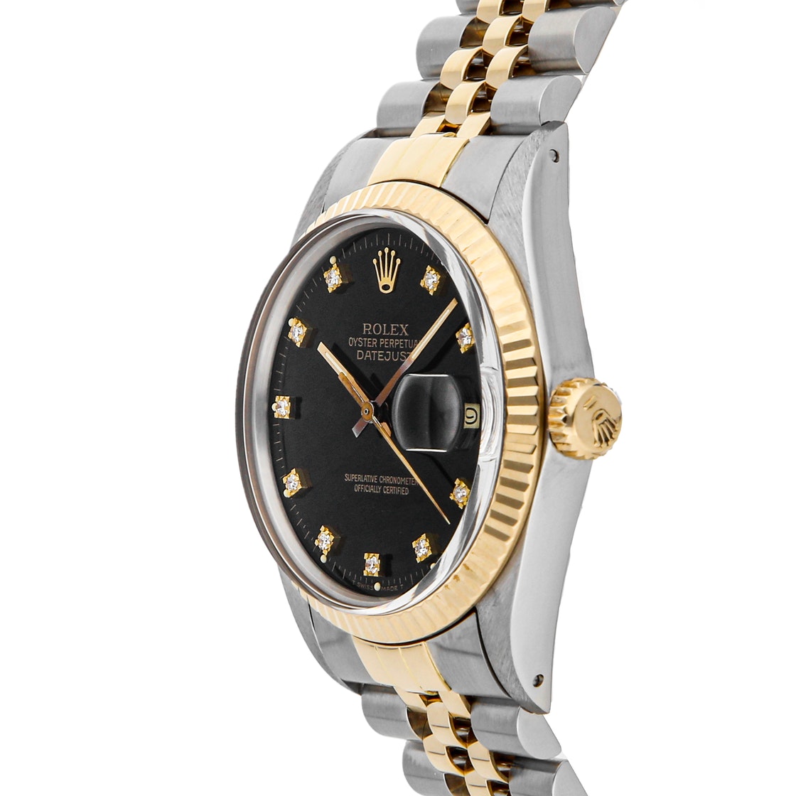 

Rolex Black Diamonds 18k Yellow Gold And Stainless Steel Datejust 16103 Men's Wristwatch 36 MM
