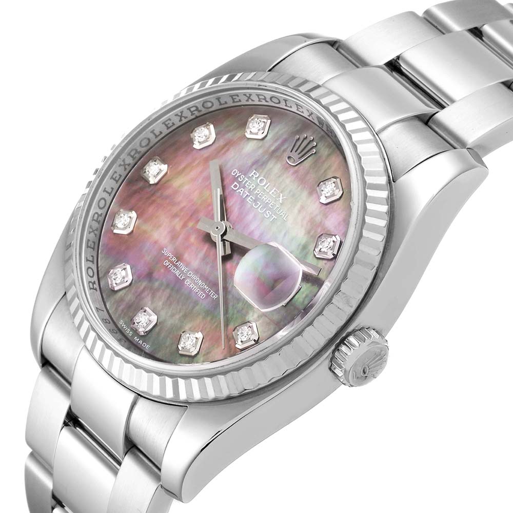

Rolex MOP Diamonds 18K White Gold And Stainless Steel Datejust 116234 Men's Wristwatch 36 MM, Multicolor