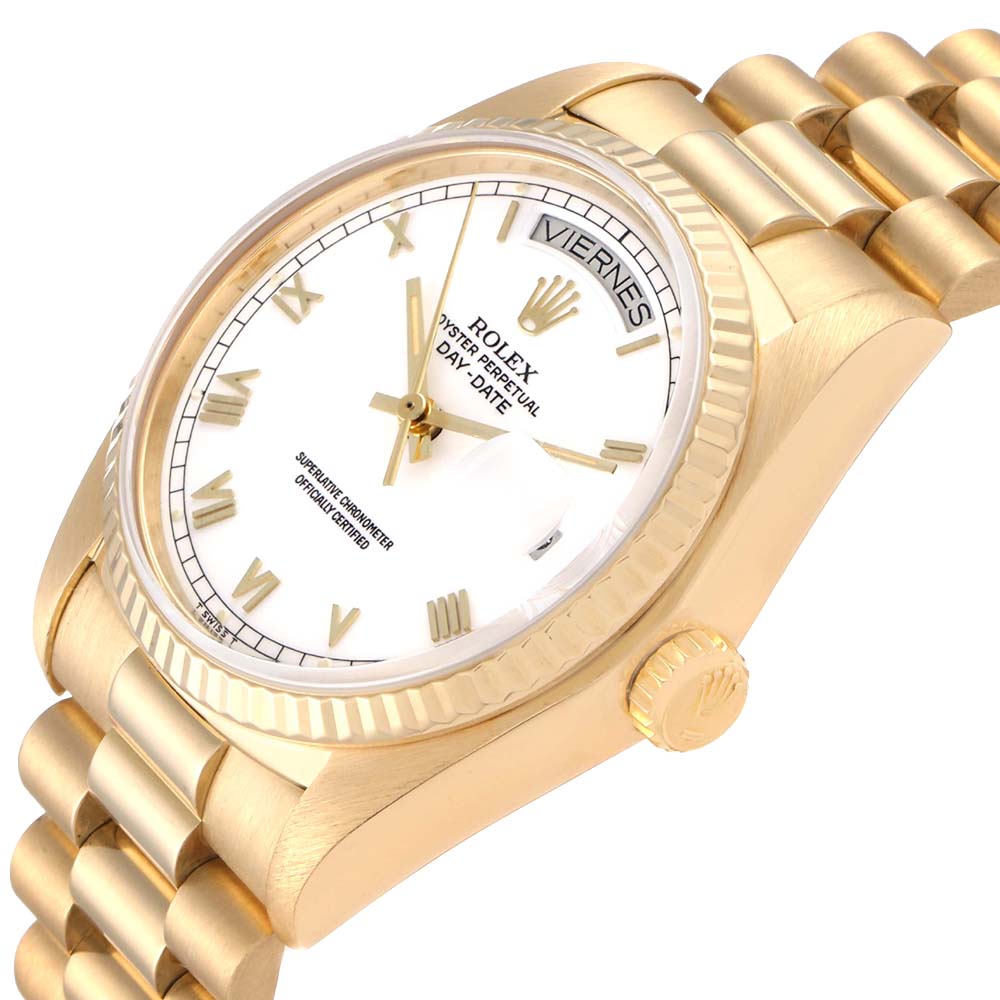 

Rolex White 18K Yellow Gold President Day-Date 18038 Men's Wristwatch 36 MM