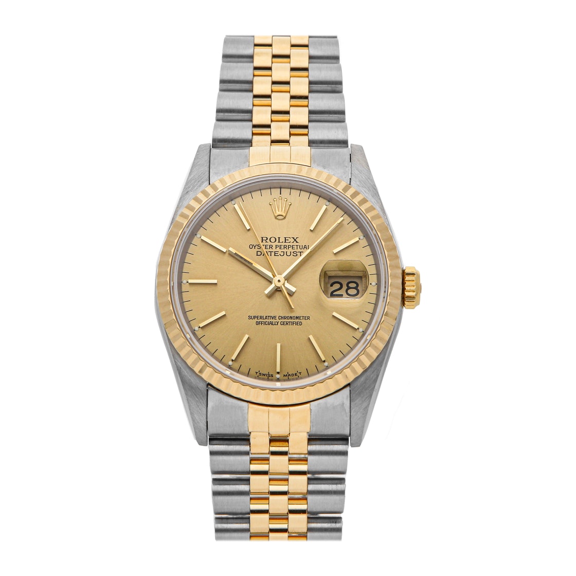 Pre-owned Rolex Champagne 18k Yellow Gold And Stainless Steel Datejust 16233 Men's Wristwatch 36 Mm