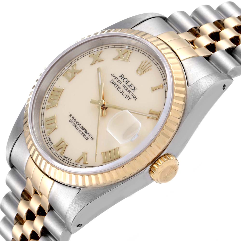 

Rolex Ivory 18K Yellow Gold And Stainless Steel Datejust 16233 Men's Wristwatch 36 MM, White