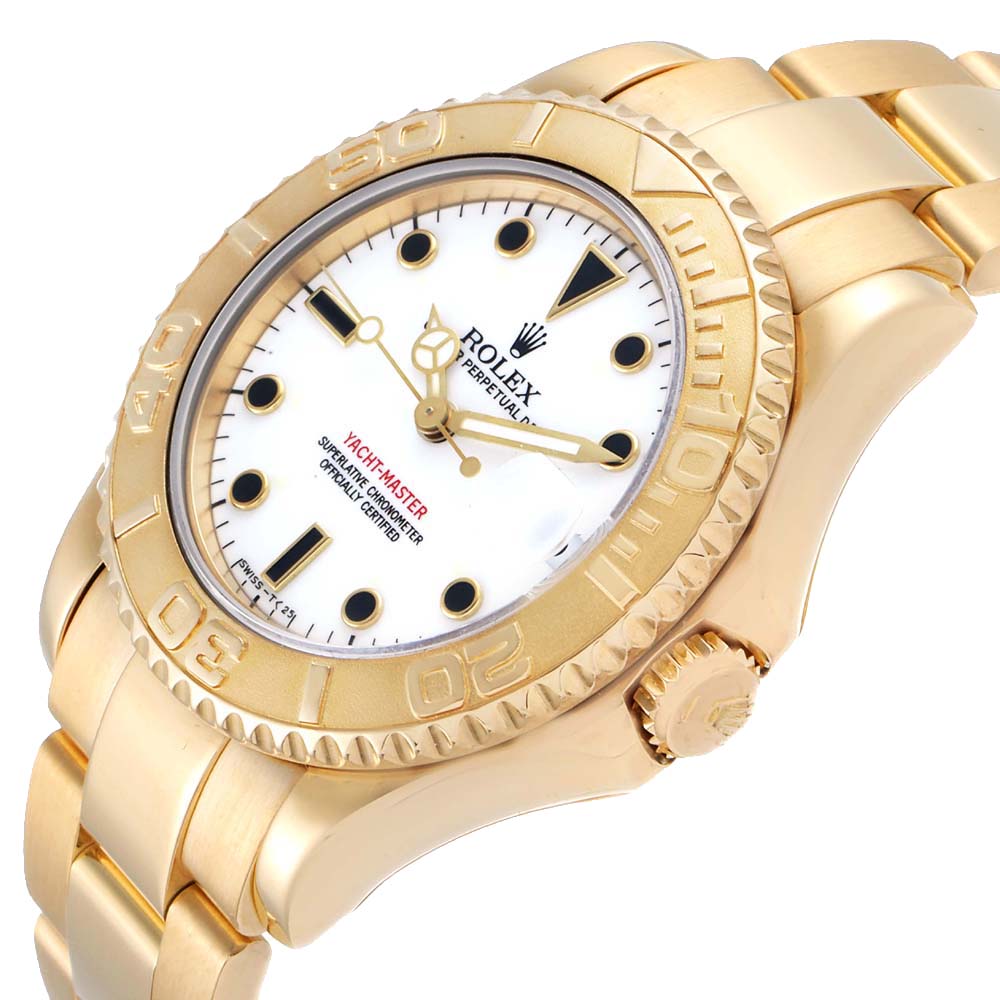 

Rolex White 18K Yellow Gold Yachtmaster 68628 Men's Wristwatch 35 MM