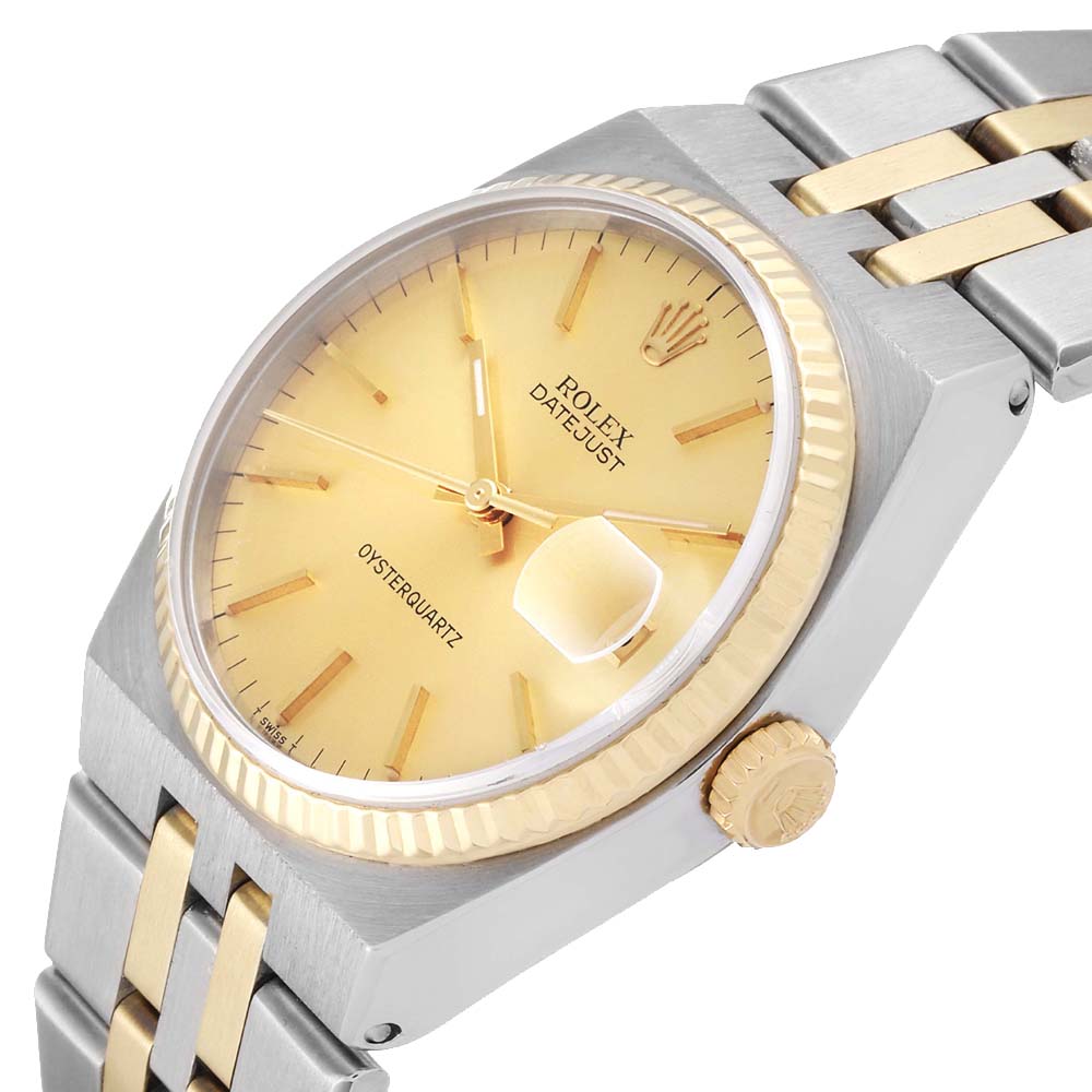 

Rolex Champagne 18K Yellow Gold And Stainless Steel Oysterquartz Datejust 17013 Men's Wristwatch 36 MM