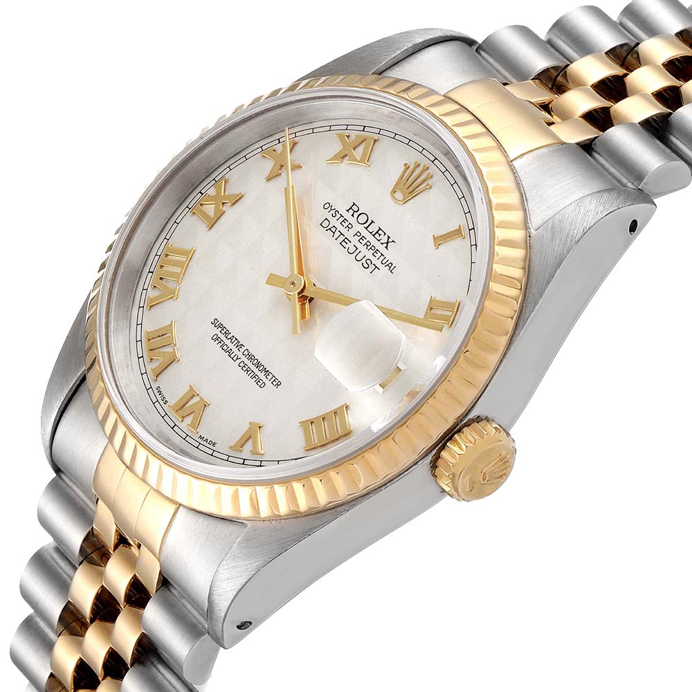 

Rolex Ivory 18K Yellow Gold And Stainless Steel Datejust 16233 Men's Wristwatch 36 MM, White