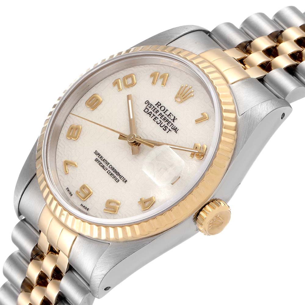 

Rolex Ivory 18K Yellow Gold And Stainless Steel Datejust 16233 Men's Wristwatch 36 MM, White