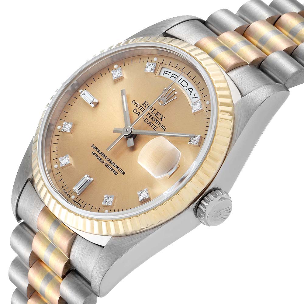 

Rolex Champagne Diamonds 18K White Yellow Rose Gold President Day-Date Tridor 18239 Men's Wristwatch 36 MM