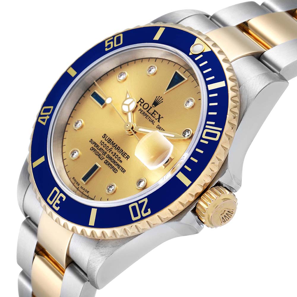 

Rolex Champagne Diamonds 18K Yellow Gold And Stainless Steel Submariner 16613 Men's Wristwatch 40 MM