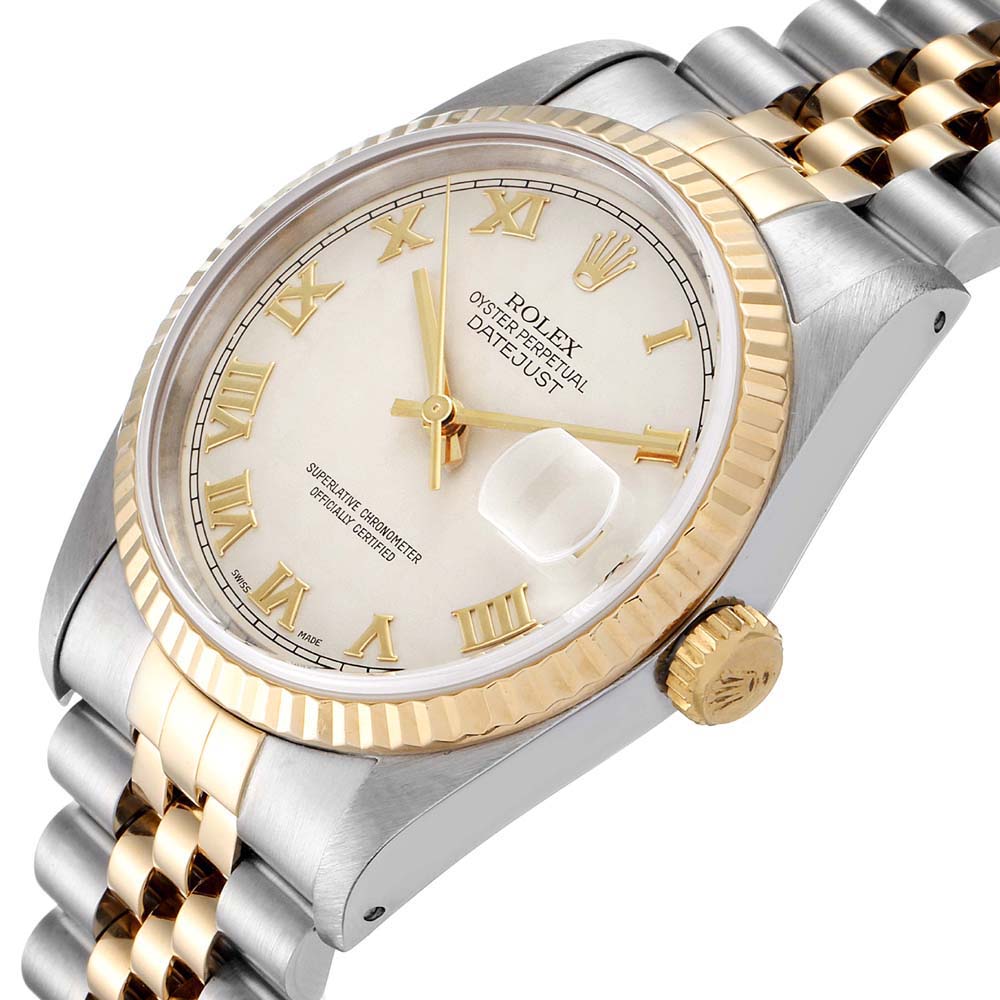 

Rolex Ivory 18K Yellow Gold And Stainless Steel Datejust 16233 Men's Wristwatch 36 MM, White