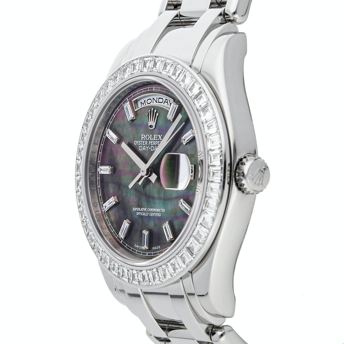 

Rolex Black MOP Diamonds Platinum Day-Date 18956BR Men's Wristwatch 39 MM