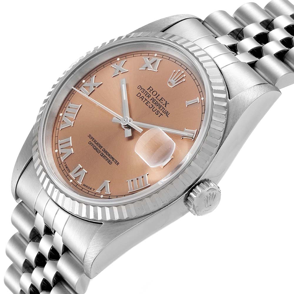 

Rolex Salmon 18K White Gold And Stainless Steel Datejust 16234 Men's Wristwatch 36 MM, Pink